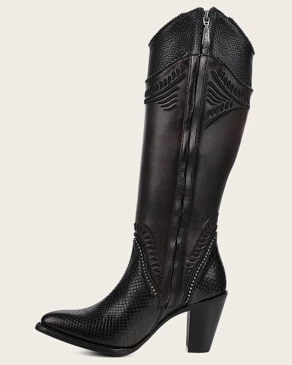 Cuadra Women Black Python Knee High Boots