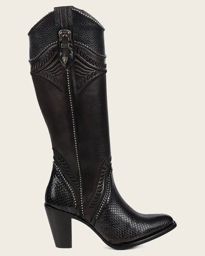 Cuadra Women Black Python Knee High Boots
