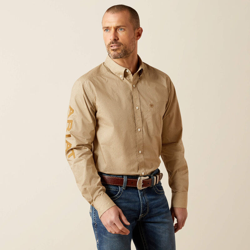 ARIAT Ariat Men's Khaki/Light Brown Team Penn Fitted Shirt