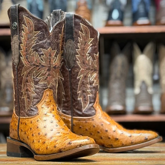 Tanner Mark Men’s Print Ostrich Rustic Cognac Boots TM0878