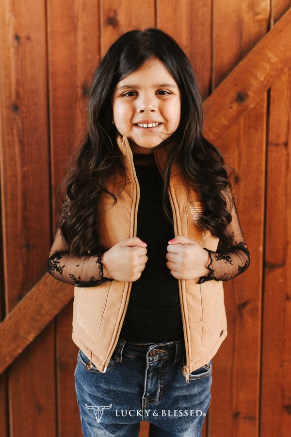 Lucky & Blessed  Girls Camel Puffer W Boot Stitch Detail Vest JO235-G-CML