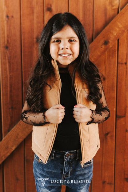 Lucky & Blessed  Girls Camel Puffer W Boot Stitch Detail Vest JO235-G-CML