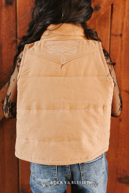 Lucky & Blessed  Girls Camel Puffer W Boot Stitch Detail Vest JO235-G-CML