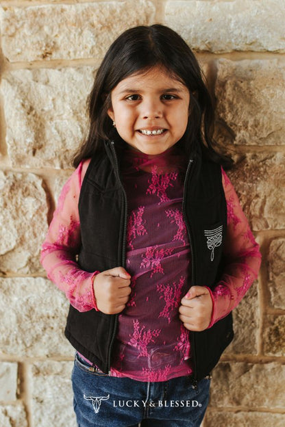 Lucky & Blessed Girls Black Puffer W Boot Stitch Detail Vest JO235-G-BLK