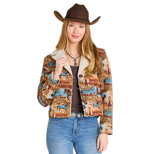 Rock & Roll Ladies Horse Jacquard With Sherpa Jacket