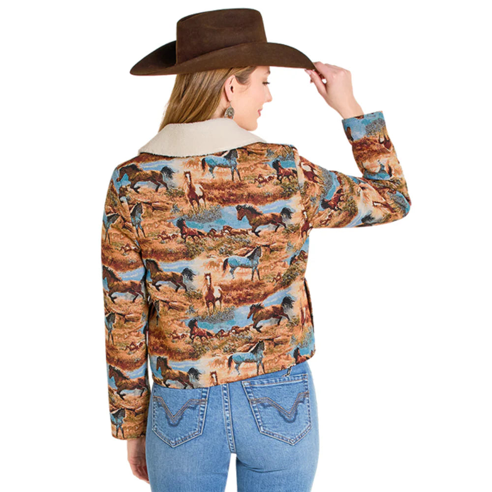 Rock & Roll Ladies Horse Jacquard With Sherpa Jacket