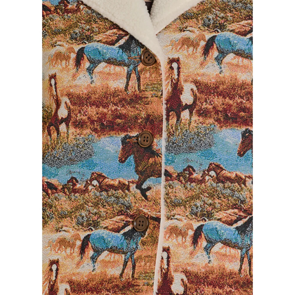 Rock & Roll Ladies Horse Jacquard With Sherpa Jacket