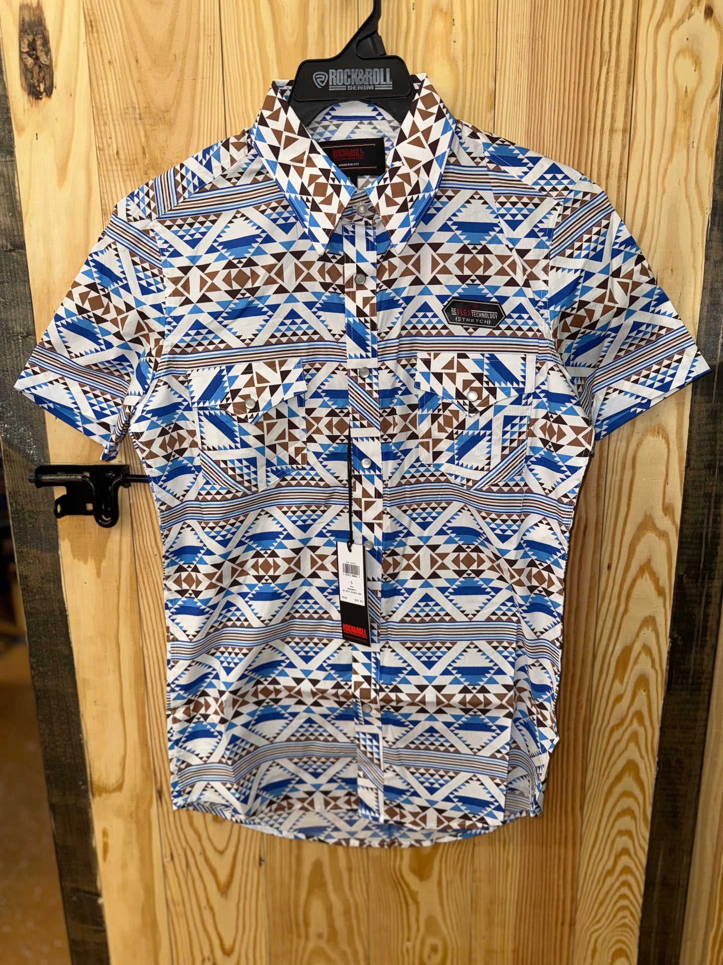 Rock&Roll Aztec Printed Snap SS Shirt BMN3SS08313