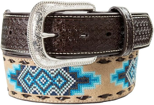 3D Western Belt Mens Embroidered Patch Floral Sunburst Blue D100019727