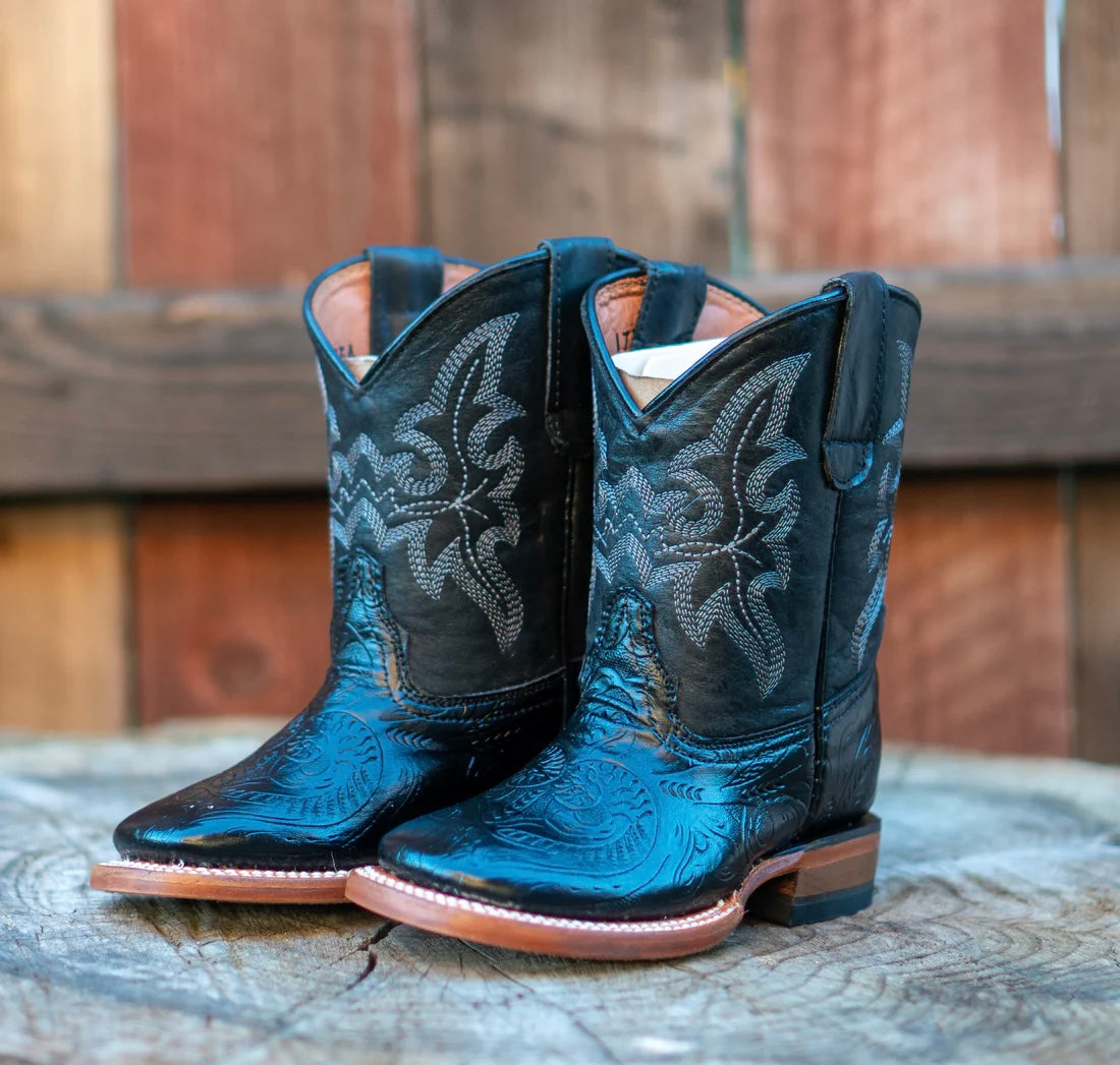 Tanner Mark Boots Kids Hand Black Tooled Print TMK205044
