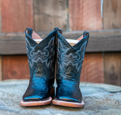 Tanner Mark Boots Kids Hand Black Tooled Print TMK205044