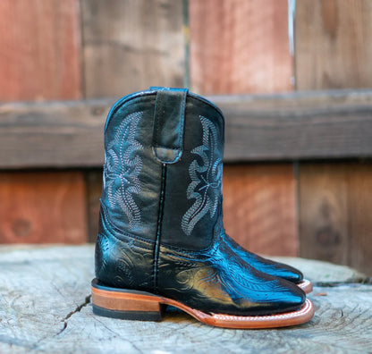Tanner Mark Boots Kids Hand Black Tooled Print TMK205044