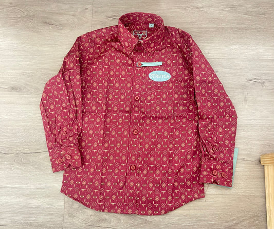 Platini Boys Ls Burgundy Shirt CWK11341
