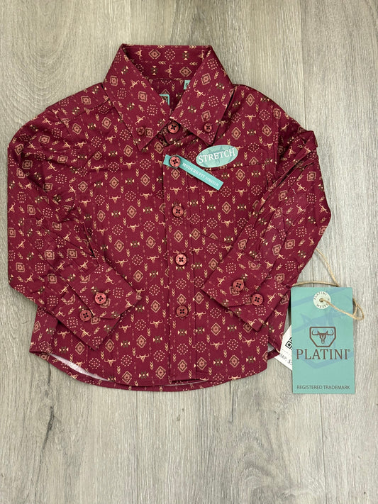 Platini Baby Boys LS Burgundy Shirt CWB11341