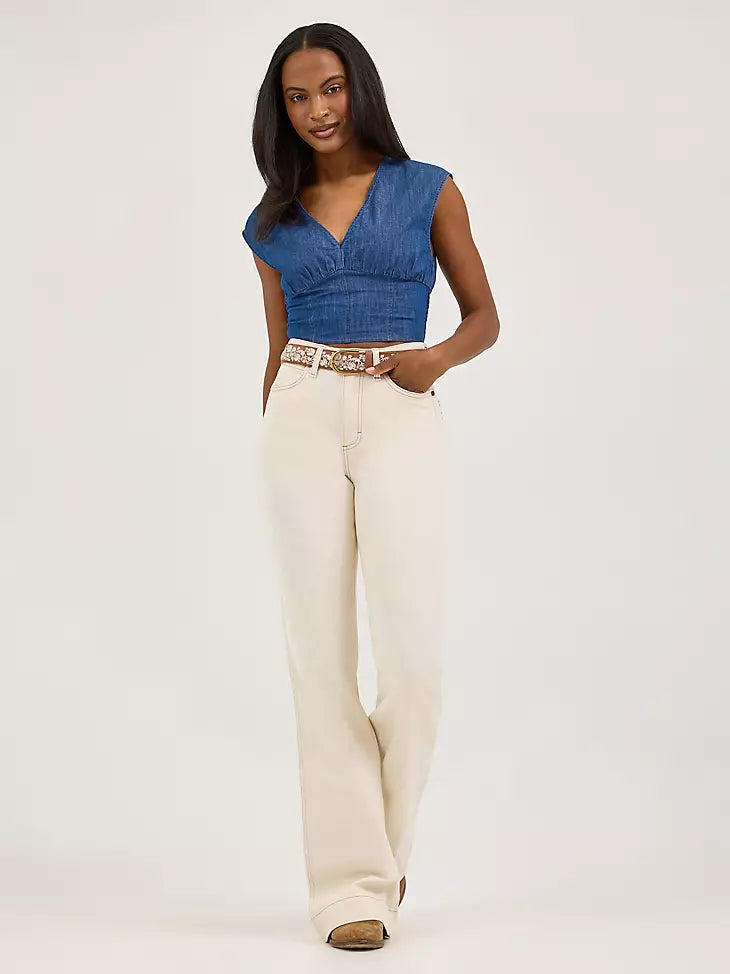 Wrangler Women’s Smocked Crop Denim Blouse 112375223