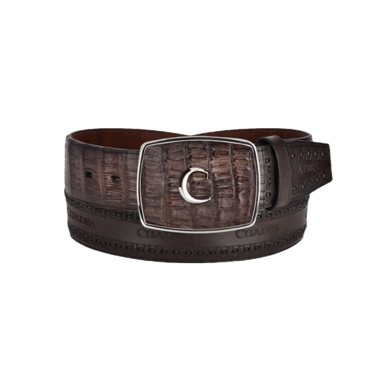 Cuadra Men's Engraves Brown Caiman Leather Western Belt BC279