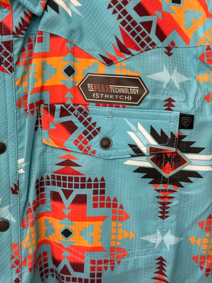 Rock&Roll Men’s Aztec Printed Tek Western SS Shirt BMN3S08388