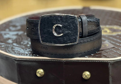 Cuadra Black Ostrich Laser & Woven Belt BC205