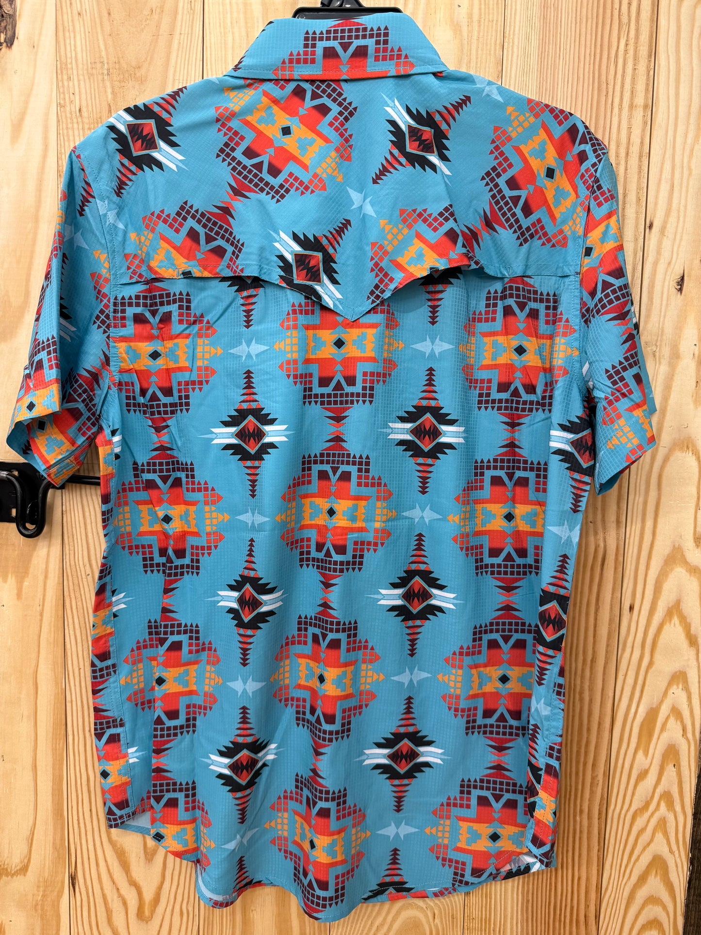 Rock&Roll Men’s Aztec Printed Tek Western SS Shirt BMN3S08388