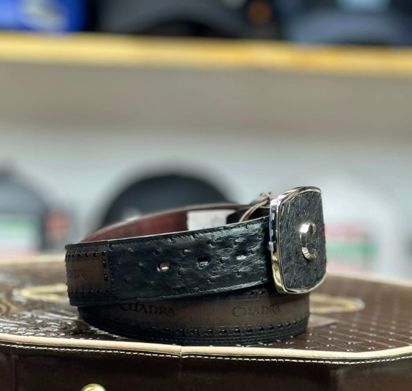 Cuadra Black Ostrich Laser & Woven Belt BC205