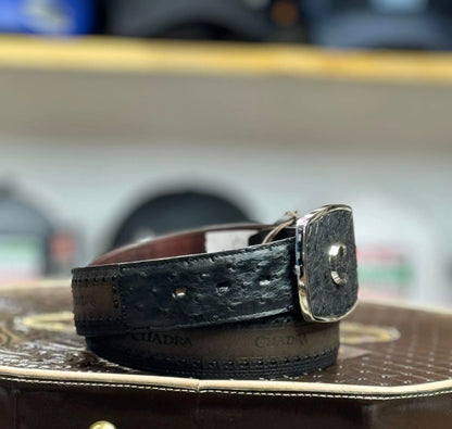 Cuadra Black Ostrich Laser & Woven Belt BC205