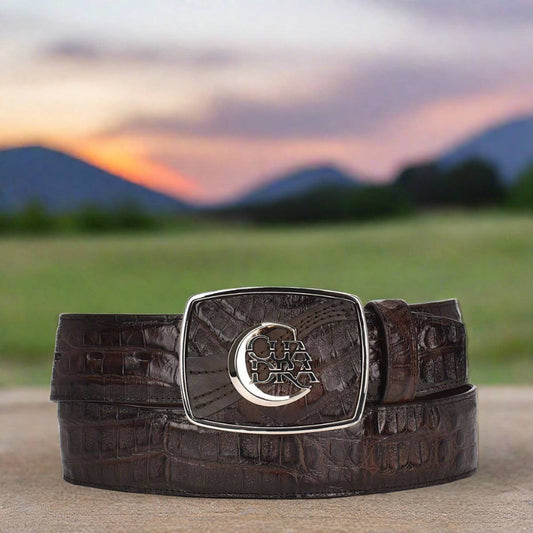 Cuadra Men's Chocolate Caiman Western Leather Belt BC308