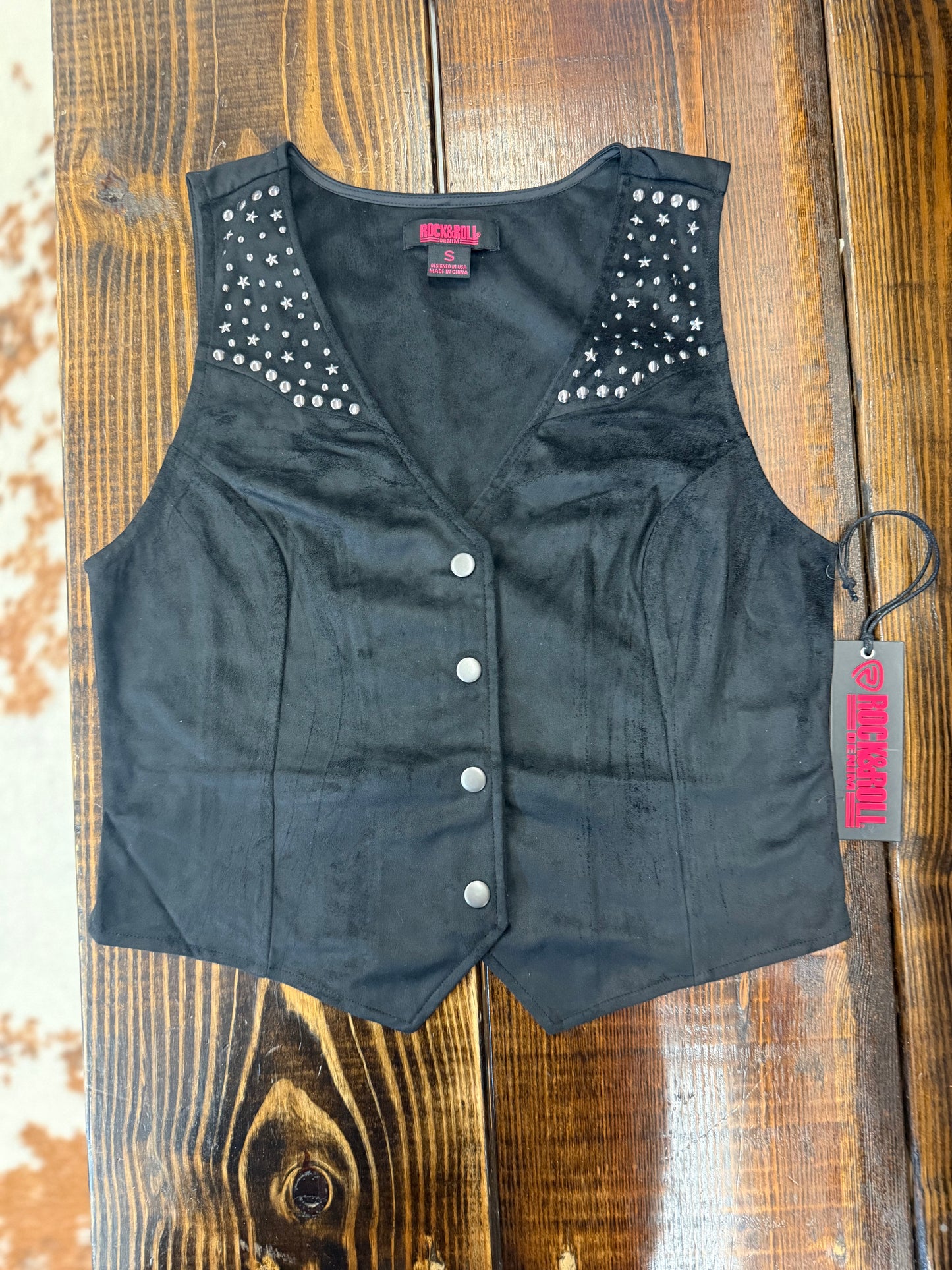 Rock&Roll Women’s Star Studded Black Vest  BW98C08093