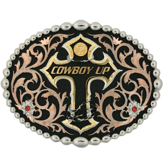 Montana Silversmiths Tri Color Cowboy Up Attitude Belt Buckle 60990