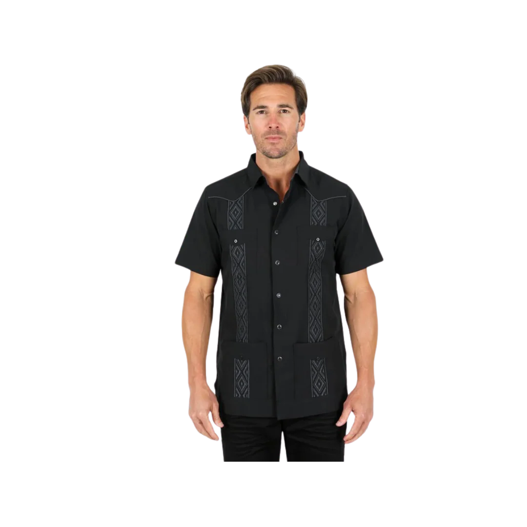 PLATINI MEN'S MODERN GUAYABERA BLACK SHIRT