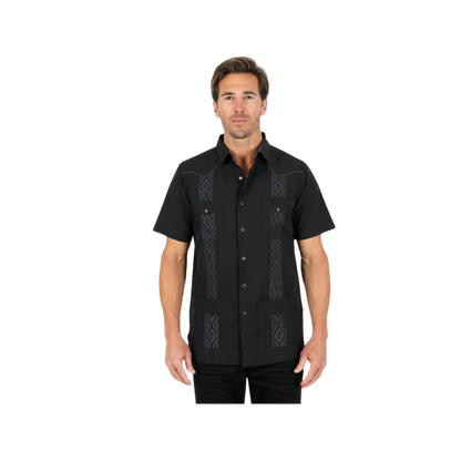 PLATINI MEN'S MODERN GUAYABERA BLACK SHIRT