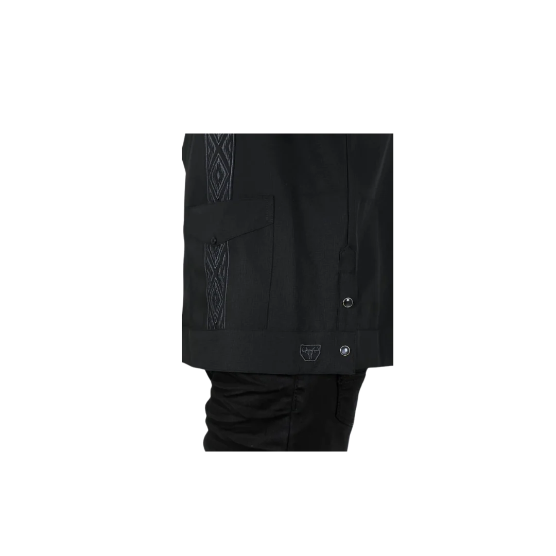 PLATINI MEN'S MODERN GUAYABERA BLACK SHIRT