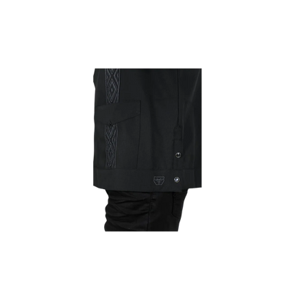PLATINI MEN'S MODERN GUAYABERA BLACK SHIRT