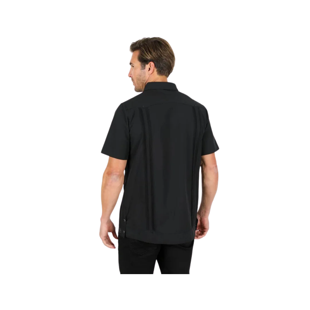 PLATINI MEN'S MODERN GUAYABERA BLACK SHIRT