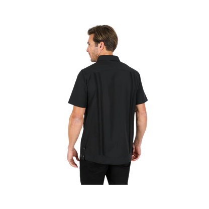 PLATINI MEN'S MODERN GUAYABERA BLACK SHIRT