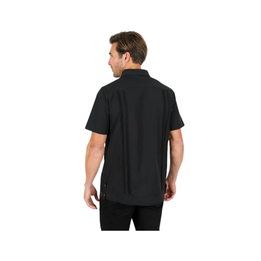 PLATINI MEN'S MODERN GUAYABERA BLACK SHIRT