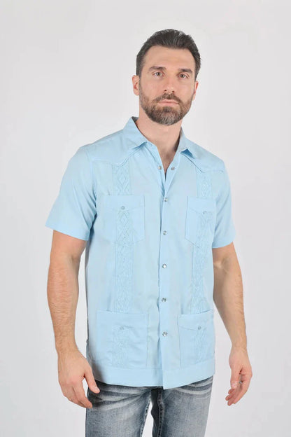 Platini Men's Modern Guayabera Shirt - Light Blue