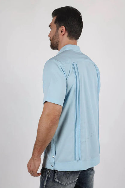 Platini Men's Modern Guayabera Shirt - Light Blue