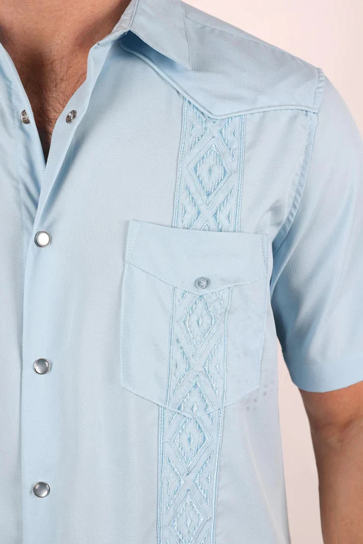 Platini Men's Modern Guayabera Shirt - Light Blue