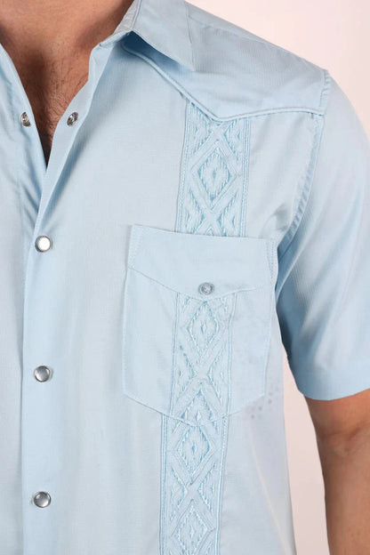 Platini Men's Modern Guayabera Shirt - Light Blue