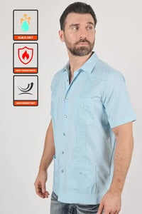 Platini Men's Modern Guayabera Shirt - Light Blue