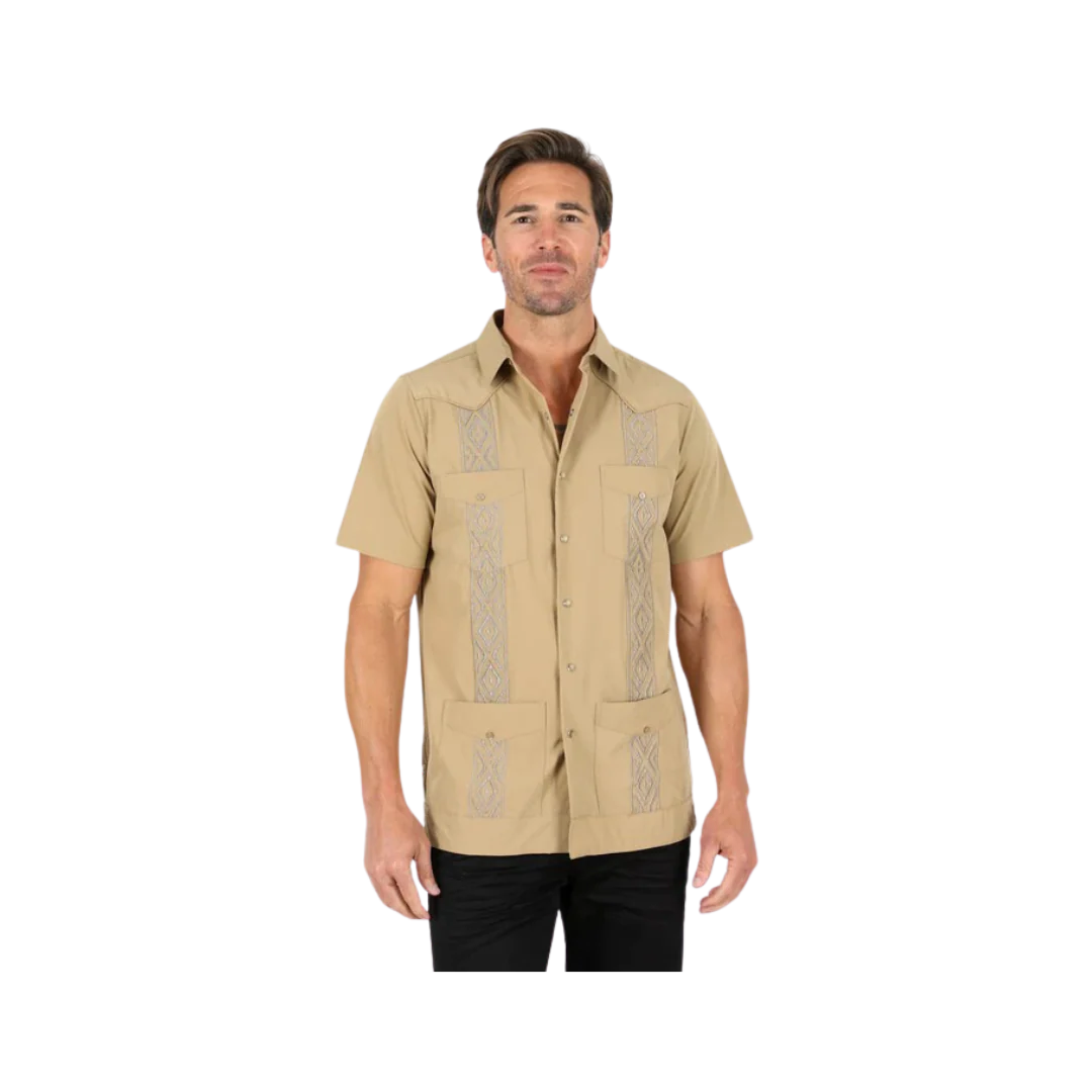 Platini Men’s Modern Guayabera Khaki SS Shirt GUS9344