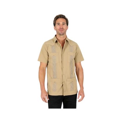 Platini Men’s Modern Guayabera Khaki SS Shirt GUS9344