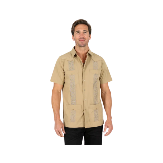 Platini Men’s Modern Guayabera Khaki SS Shirt GUS9344