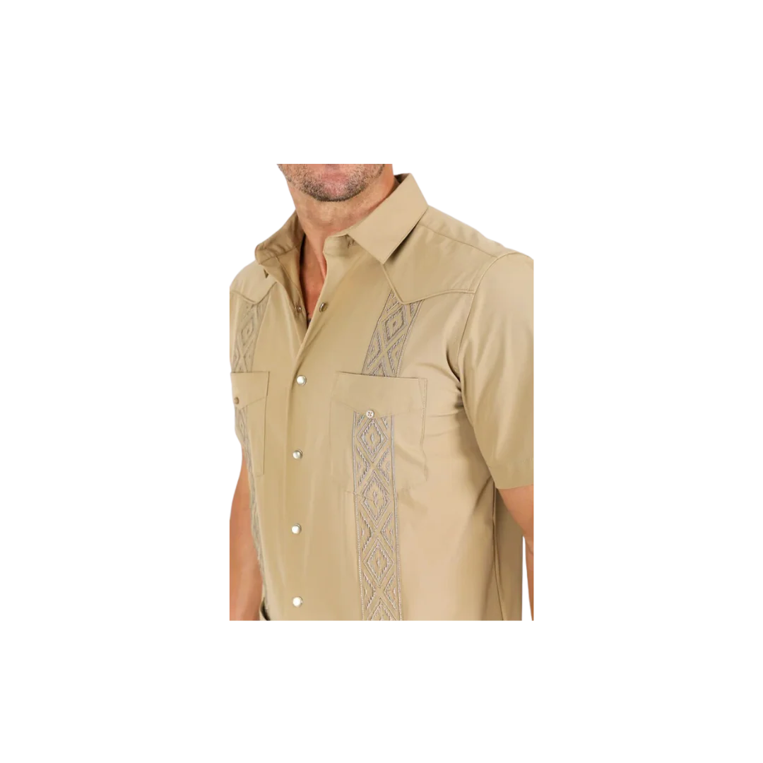 Platini Men’s Modern Guayabera Khaki SS Shirt GUS9344