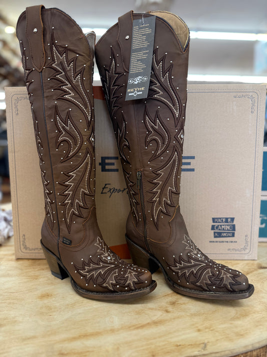 Reyme Women’s Tall Brown Snip Toe Boots 858-2