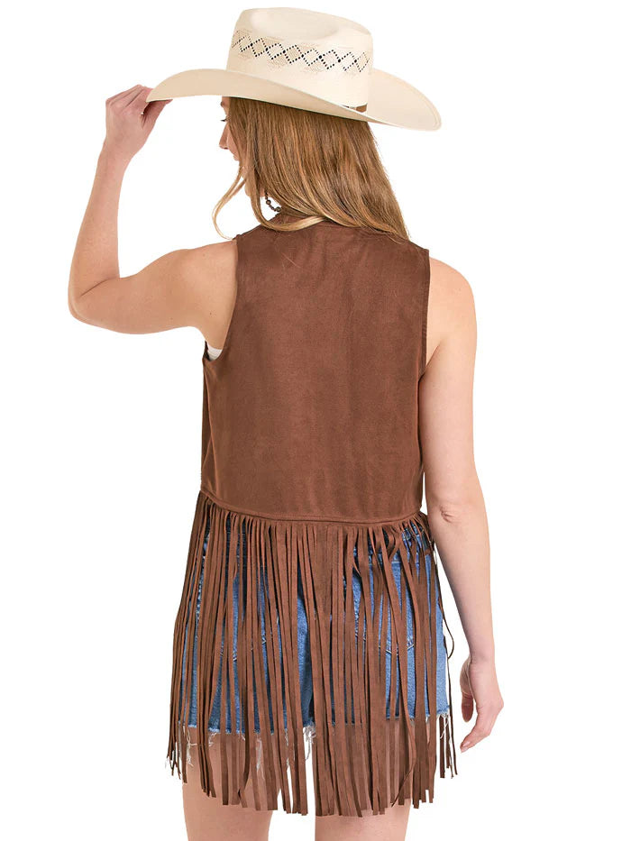 Rock&Roll Women’s Embroidered Fringe Brown Vest BW98C08110