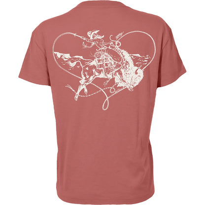 HOOEY LADIES "BUFFALO HEART" T-SHIRT CORAL W/HEART LOGO
