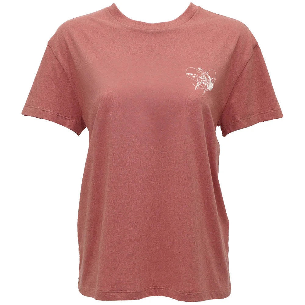 HOOEY LADIES "BUFFALO HEART" T-SHIRT CORAL W/HEART LOGO