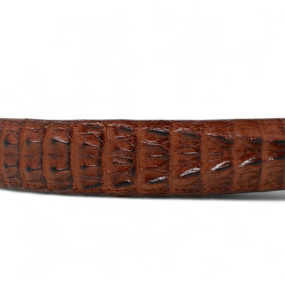 MENS LEATHER CAIMAN PRINT METAL BUCKLE BELT COGNAC - TANNER MARK