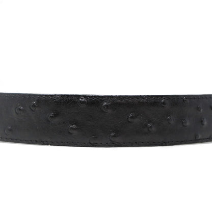LEATHER OSTRICH PRINT TX METAL BUCKLE BELT BLACK - TANNER MARK